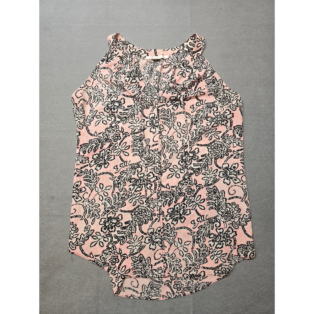 C&E Pink Black Floral Halter Sleeveless Tank Top Blouse Small